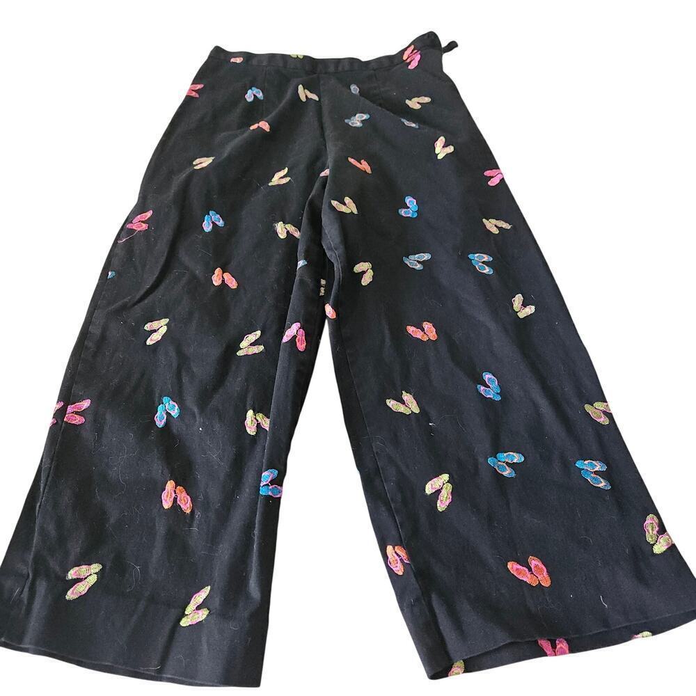 Coldwater Creek Womens Black Pants Embroidered Flip Flop Beach Size 12 - Picture 3 of 6